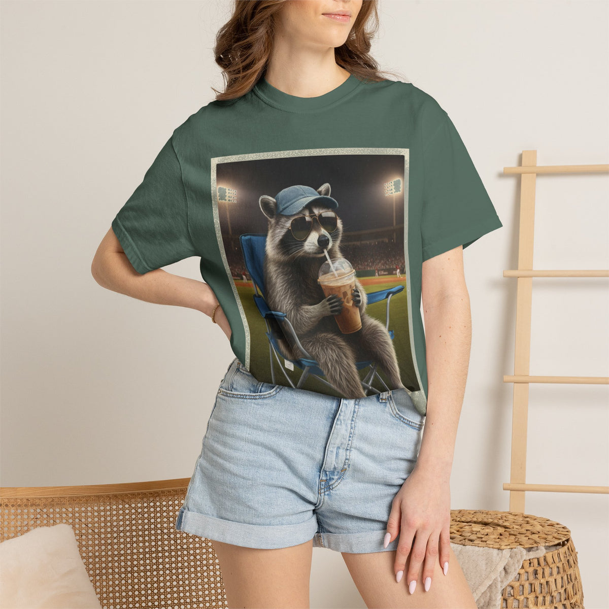 Baseball Raccoon Shirt, I Live Here Now Tee, Funny Ballpark Iced Coffee Shirt, Baseball Mom Gift