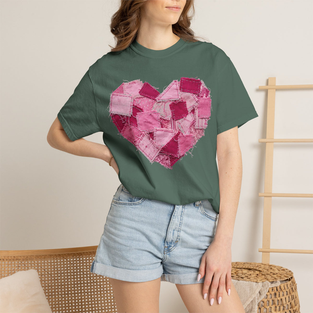 Scrappy Patchwork Heart Shirt, Frayed Quilt Valentine Tee, Cottagecore Heart Shirt, Quilter Gift