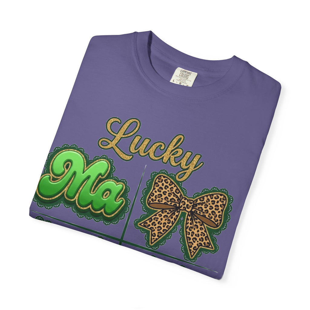 Lucky Mama Shirt, St Patricks Day Leopard Bow Tee, Green Glitter Mama Shirt, Irish Mom Gift