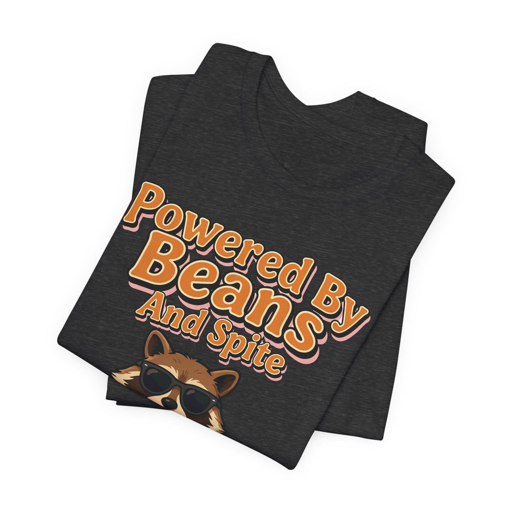 Funny Coffee Shirt Powered By Beans And Spite | Sarcastic Coffee Lover Shirt | Iced Coffee Raccoon Shirt | Gift