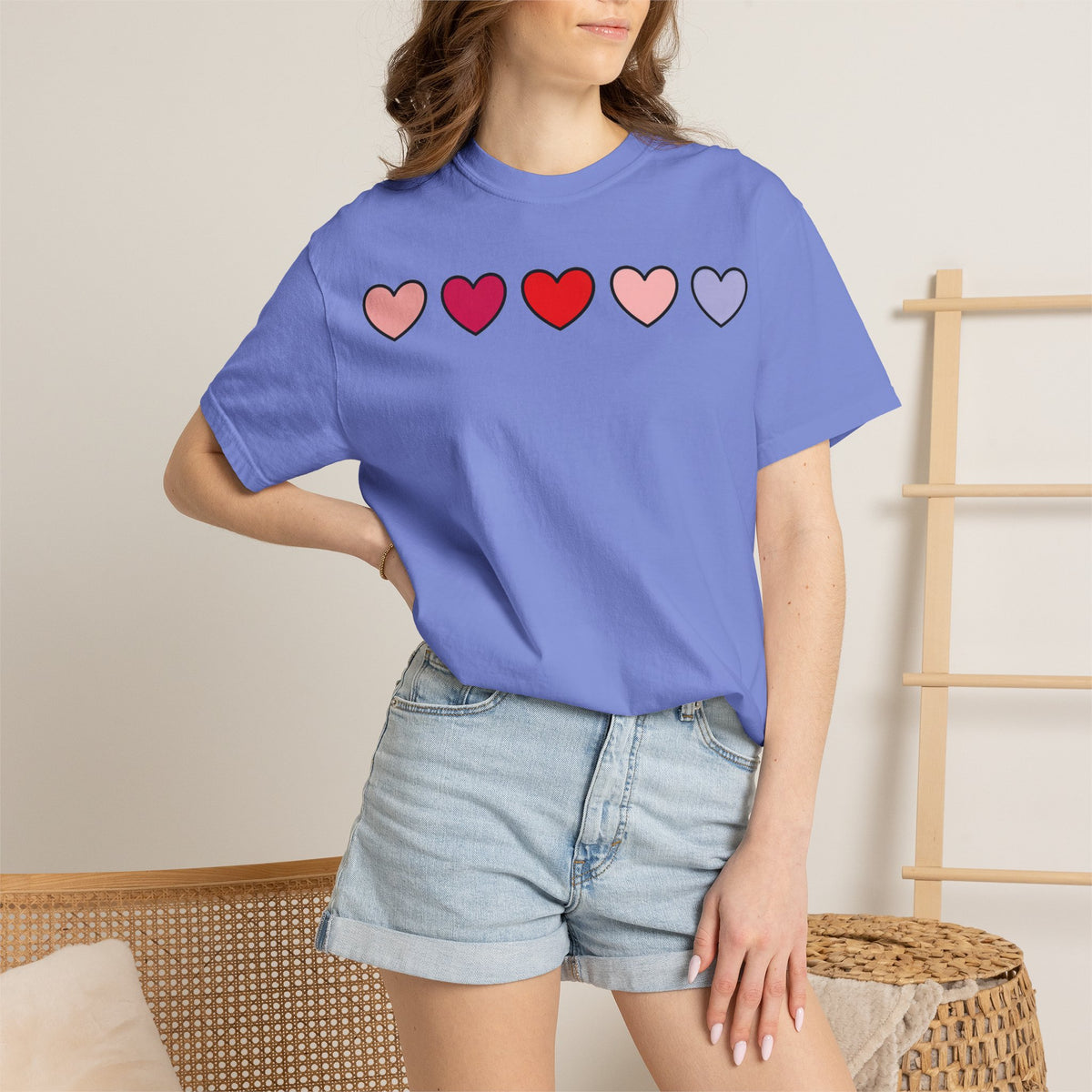 Row Of Hearts Shirt, Minimal Pink Heart Line Tee, Simple Valentine Shirt, Galentines Gift