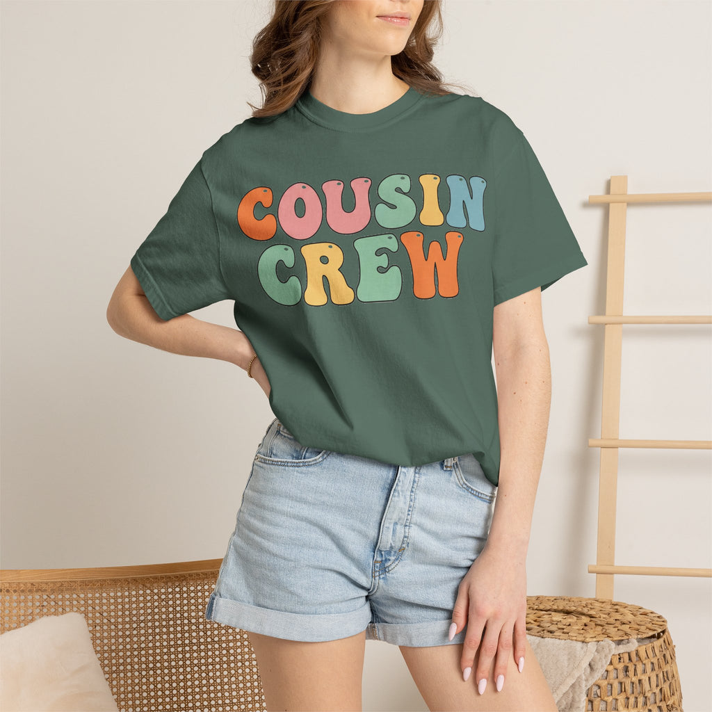 Cousin Crew Stacked Shirt, Groovy Retro Pastel Tee, Matching Cousins Reunion Shirt, Family Gift