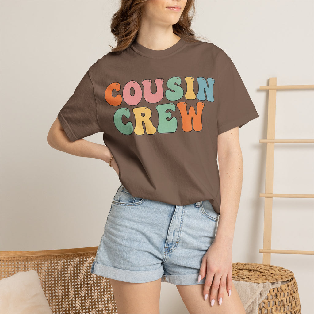 Cousin Crew Stacked Shirt, Groovy Retro Pastel Tee, Matching Cousins Reunion Shirt, Family Gift