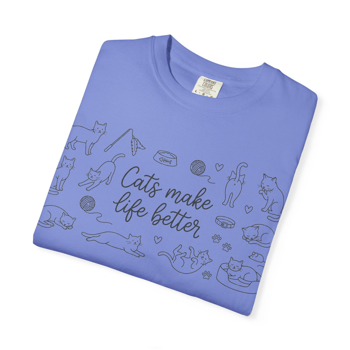 Cats Make Life Better Wide Shirt, Scattered Cat Doodle Tee, Minimal Cat Lover Shirt, Cat Owner Gift