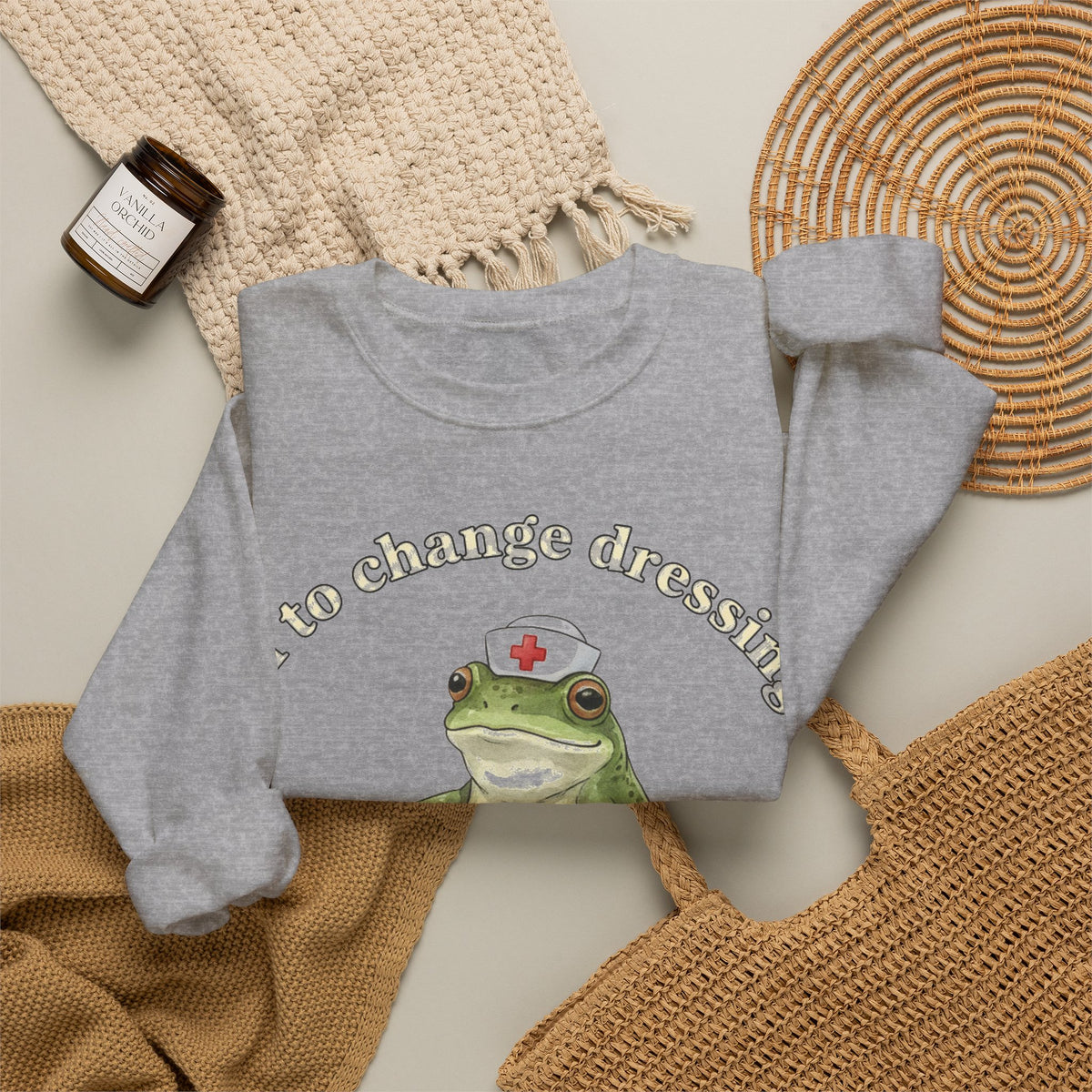Off To Change Dressings Frog Nurse Sweatshirt, Wound Care Nurse Sweatshirt, Funny Frog Scooter Nurse Gift, Vintage RN Humor Sweatshirt, Scru