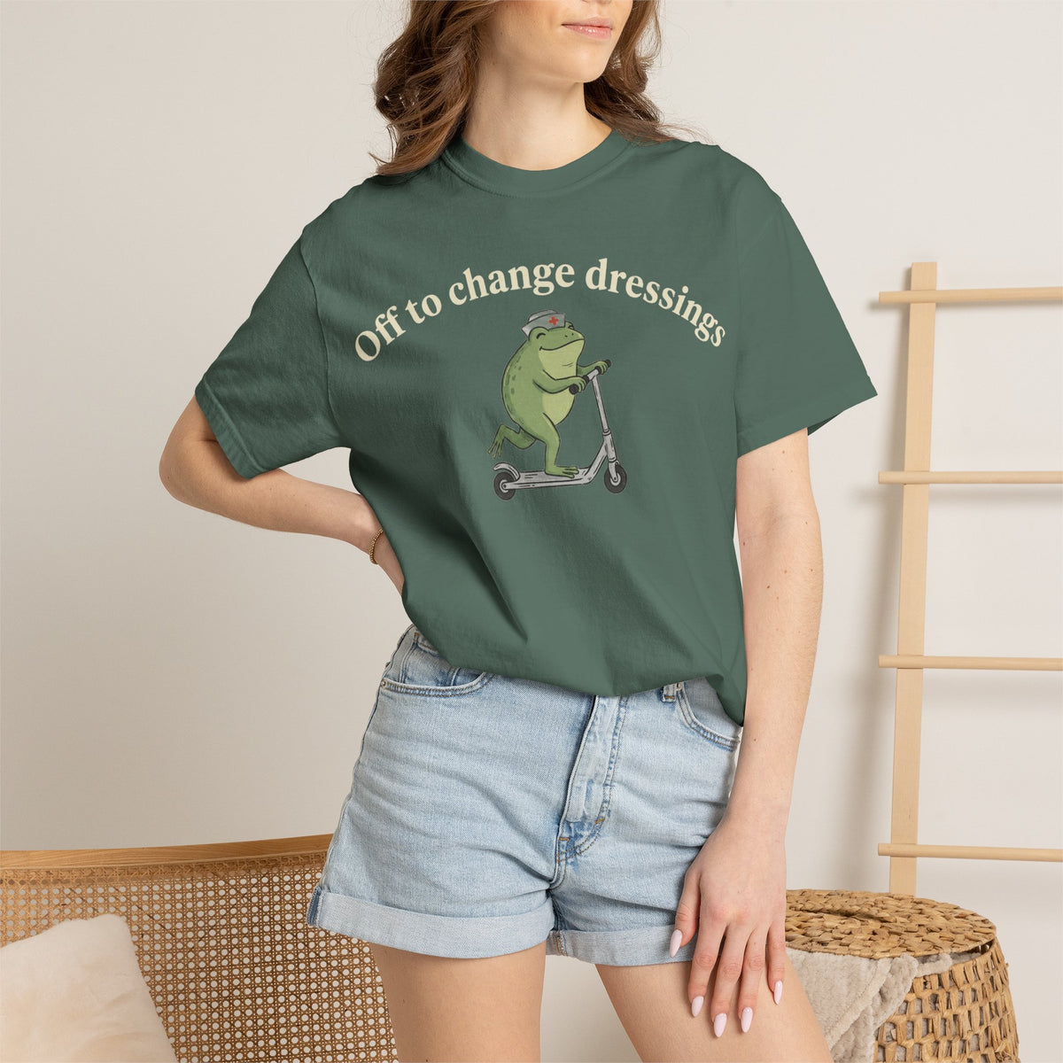 Off To Change Dressings Wide Shirt, Nurse Frog On A Scooter Tee, Funny Wound Care Shirt, RN Gift