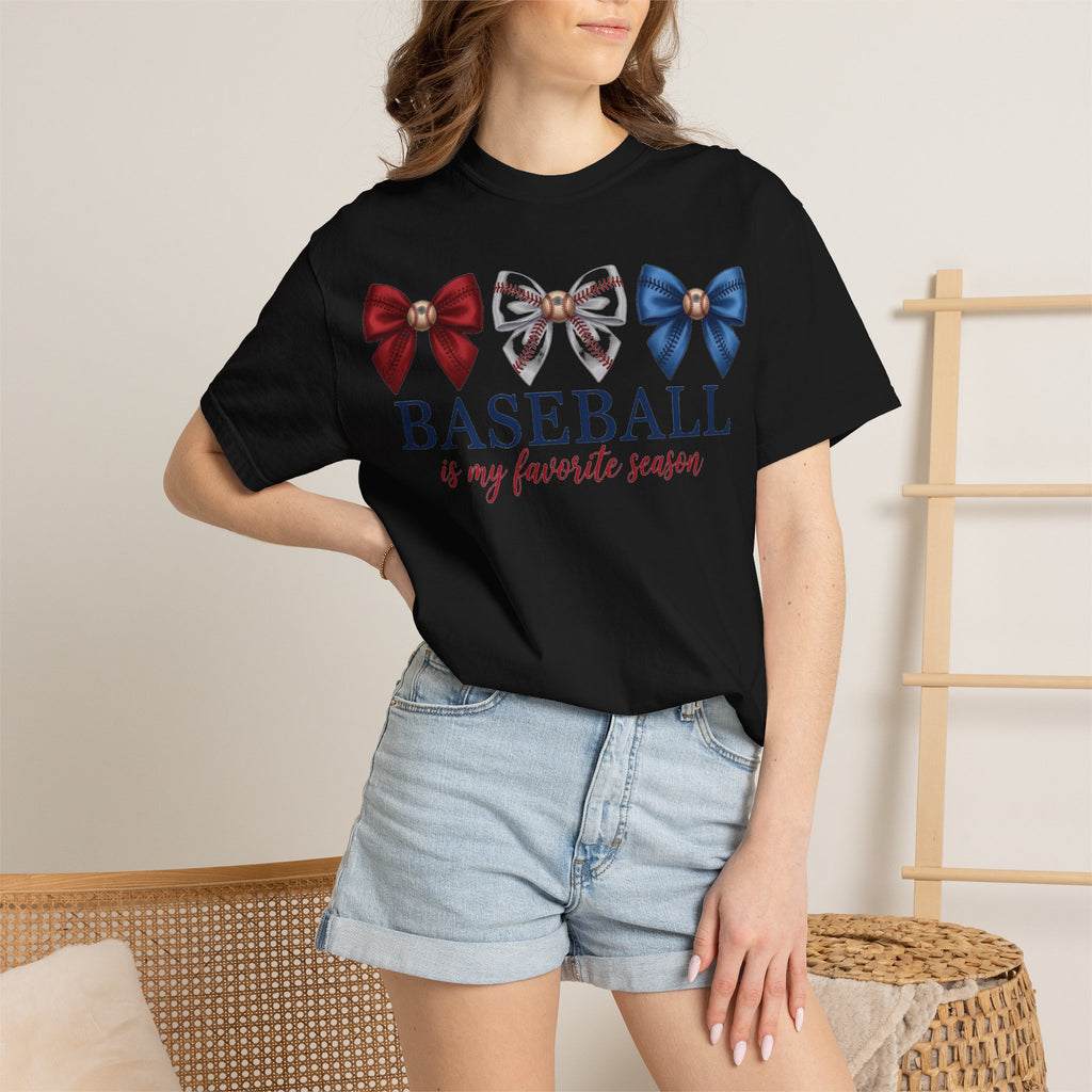 Baseball Is My Favorite Season Shirt, Coquette Baseball Bows Tee, Baseball Mom Shirt, Game Day Gift
