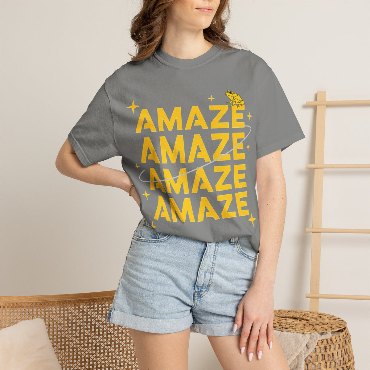 Amaze Amaze Amaze Amaze Shirt, Four Line Retro Type Tee, Frog Sparkle Graphic Shirt, Trendy Gift