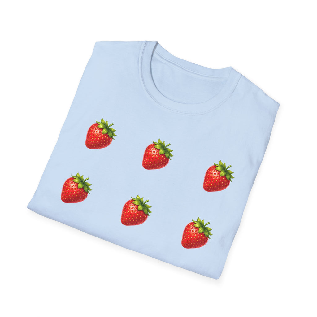 Strawberry Grid T-Shirt — Cute Retro Fruit Pattern Tee