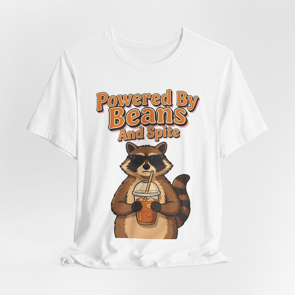 Funny Coffee Shirt Powered By Beans And Spite | Sarcastic Coffee Lover Shirt | Iced Coffee Raccoon Shirt | Gift