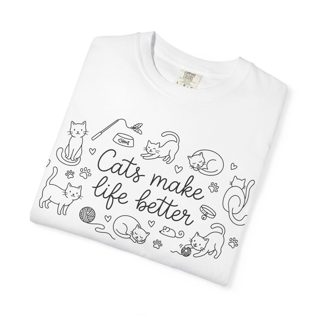 Cats Make Life Better Doodle Shirt, Minimal Cat Line Drawing Tee, Cat Lady Shirt, Cat Owner Gift