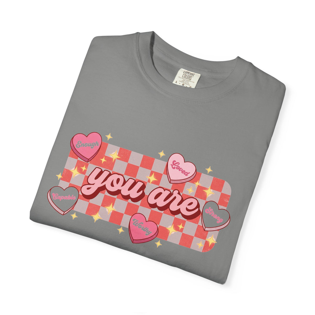 You Are Enough Loved Worthy Shirt, Conversation Heart Checkerboard Tee, Affirmation Valentine Shirt, Gift For Her