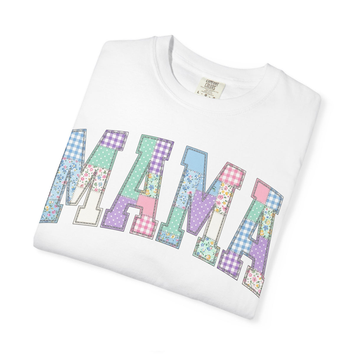 Mama Arched Patchwork Shirt, Pastel Quilt Letter Tee, Cottagecore Mom Shirt, Mothers Day Gift