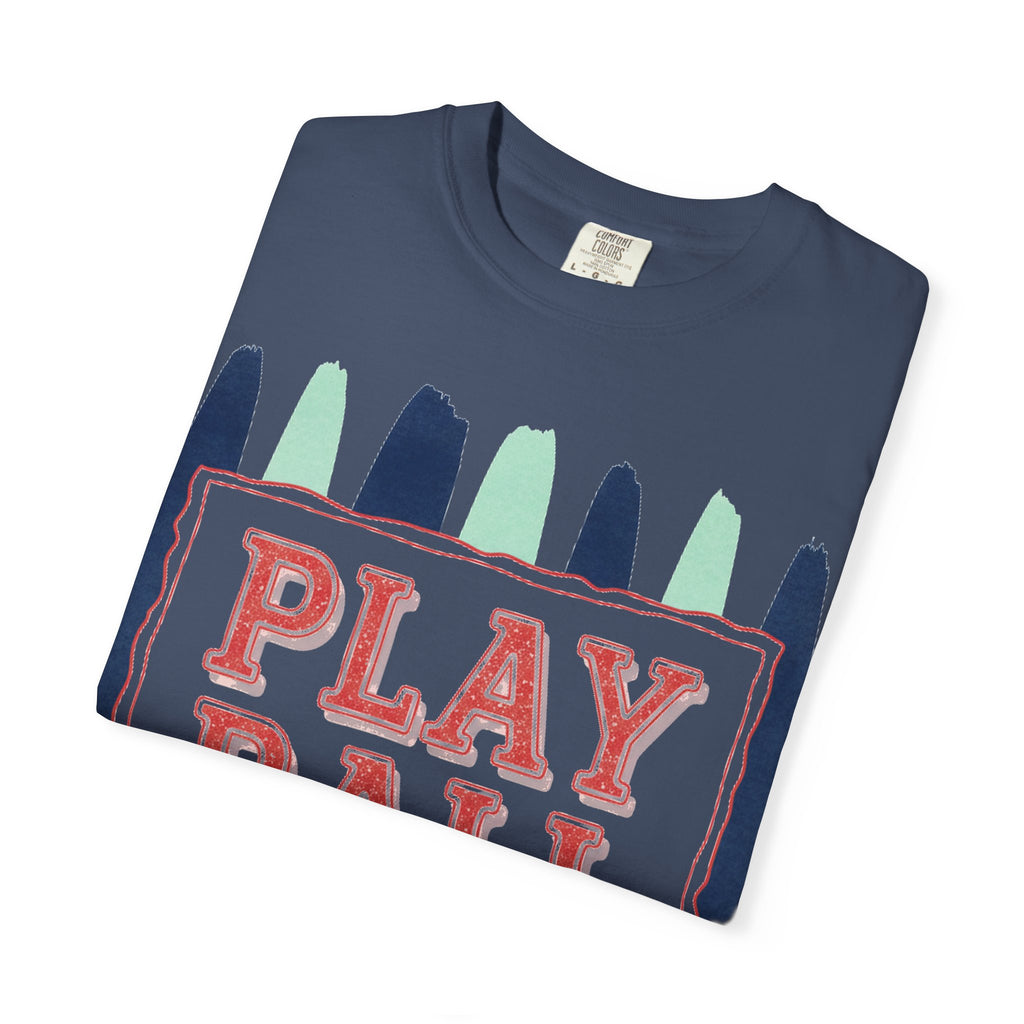 Play Ball Tall Stripe Shirt, Painted Baseball Panel Tee, Game Day Baseball Shirt, Sports Mom Gift