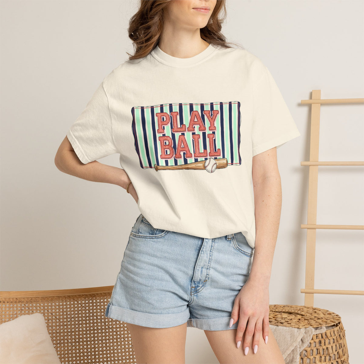 Play Ball Wide Stripe Shirt, Baseball Bat And Ball Tee, Vintage Game Day Shirt, Baseball Mom Gift