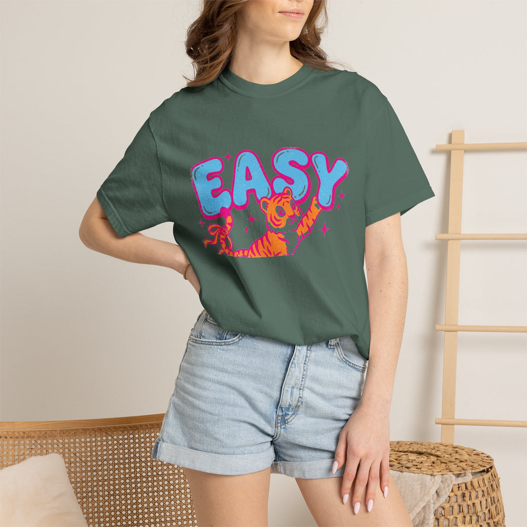 Easy Tiger Shirt, Y2K Bubble Letter Tiger Tee, Pink And Blue Retro Shirt, Funny Flirty Gift