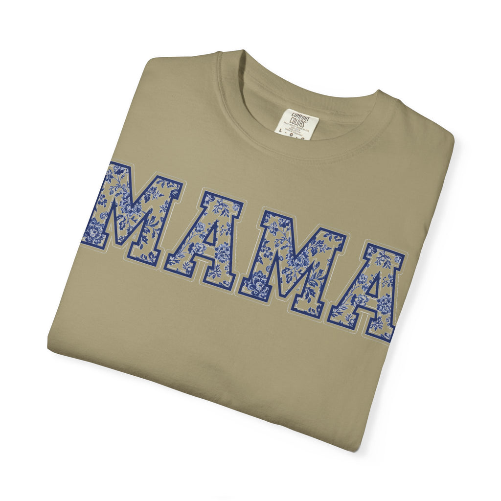 Mama Delft Blue Floral Shirt, Toile Varsity Applique Tee, Grandmillennial Mom Shirt, Mothers Day Gift
