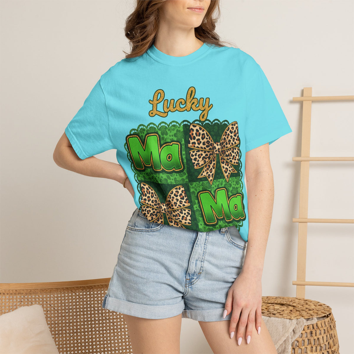 Lucky Mama Quad Shirt, Shamrock Leopard Bow Tee, St Patricks Day Mom Shirt, Irish Mama Gift