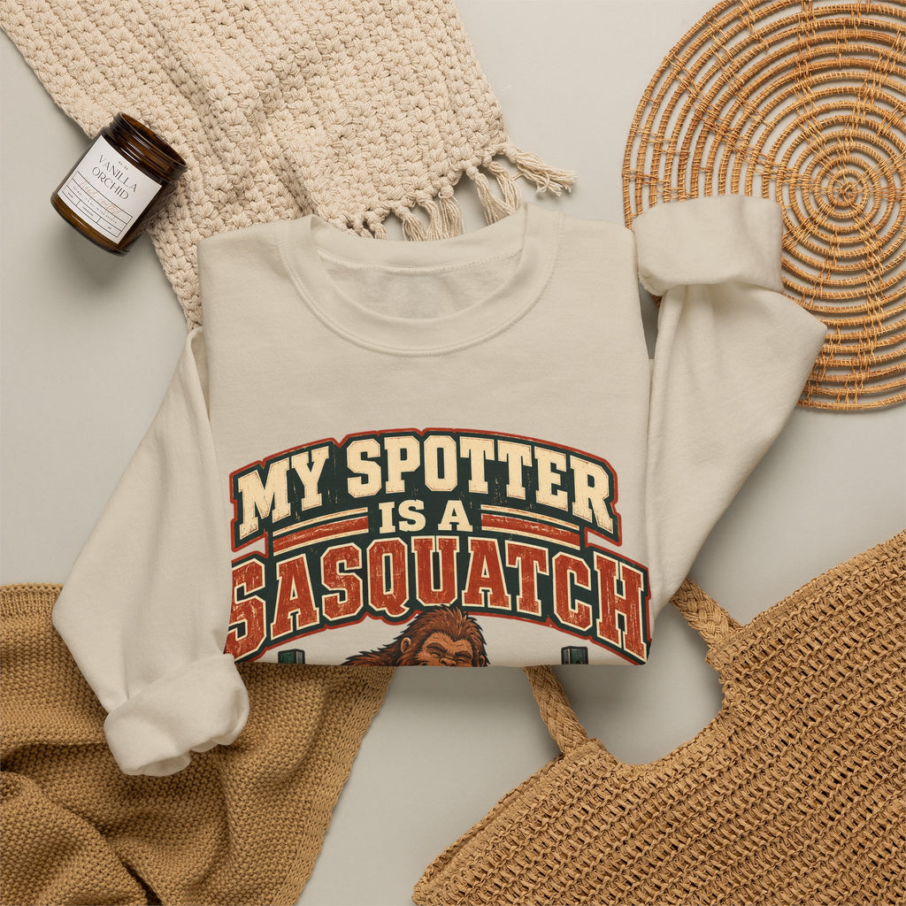 Funny Gym Sweatshirt My Spotter Is A Sasquatch Bigfoot Sweatshirt, Gym Gift For Men Women, Weightlifting Humor Sweatshirt