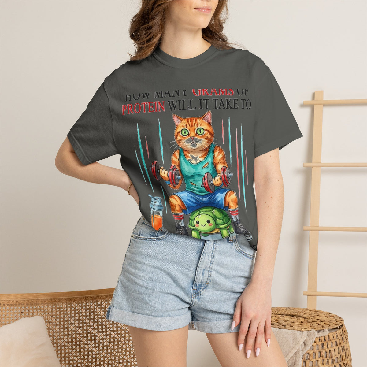 How Many Grams Of Protein Will It Take To Restore The Light In My Eyes Shirt, Funny Gym Cat Tee, Burnout Humor Shirt, Lifter Gift