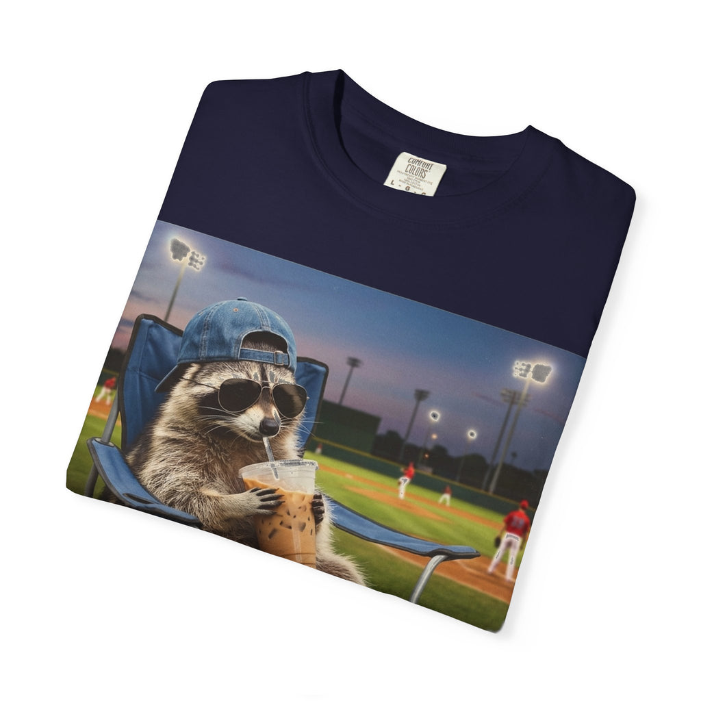 I Live Here Now Baseball Raccoon Shirt, Funny Sports Parent Tee, Iced Coffee Raccoon Shirt, Baseball Mom Gift