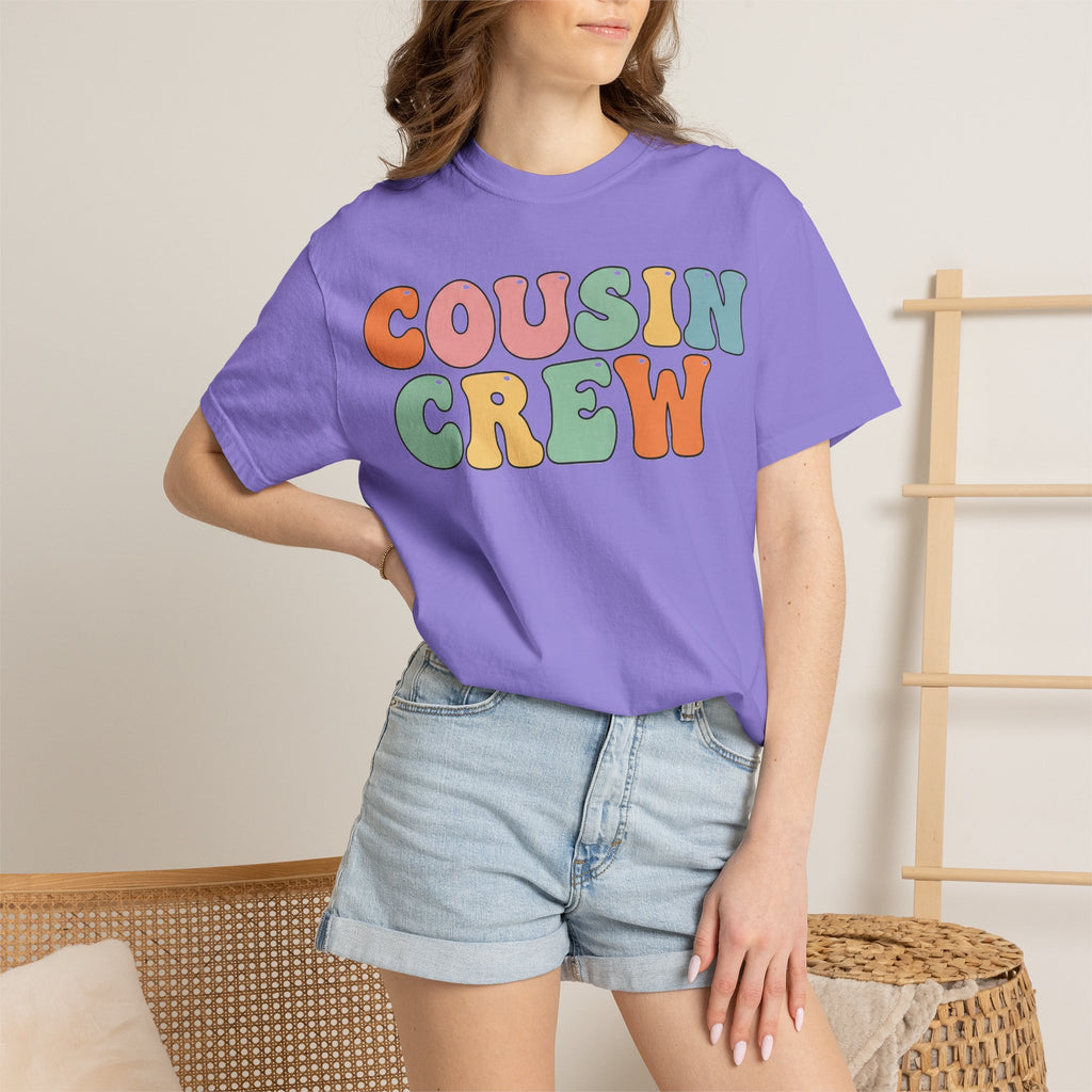 Cousin Crew Stacked Shirt, Groovy Retro Pastel Tee, Matching Cousins Reunion Shirt, Family Gift