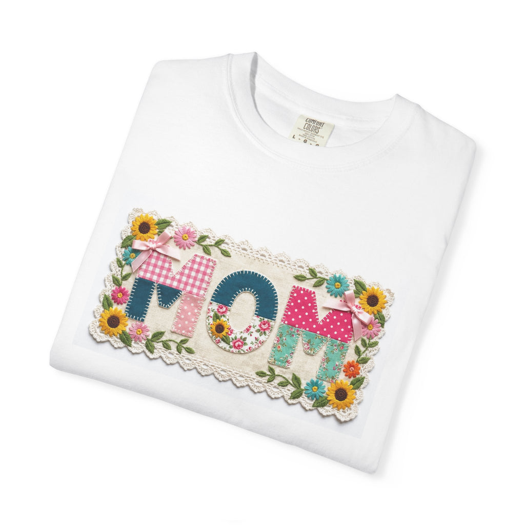 Mom Floral Applique Shirt, Faux Embroidery Sunflower MOM Tee, Mothers Day Shirt, Mom Gift