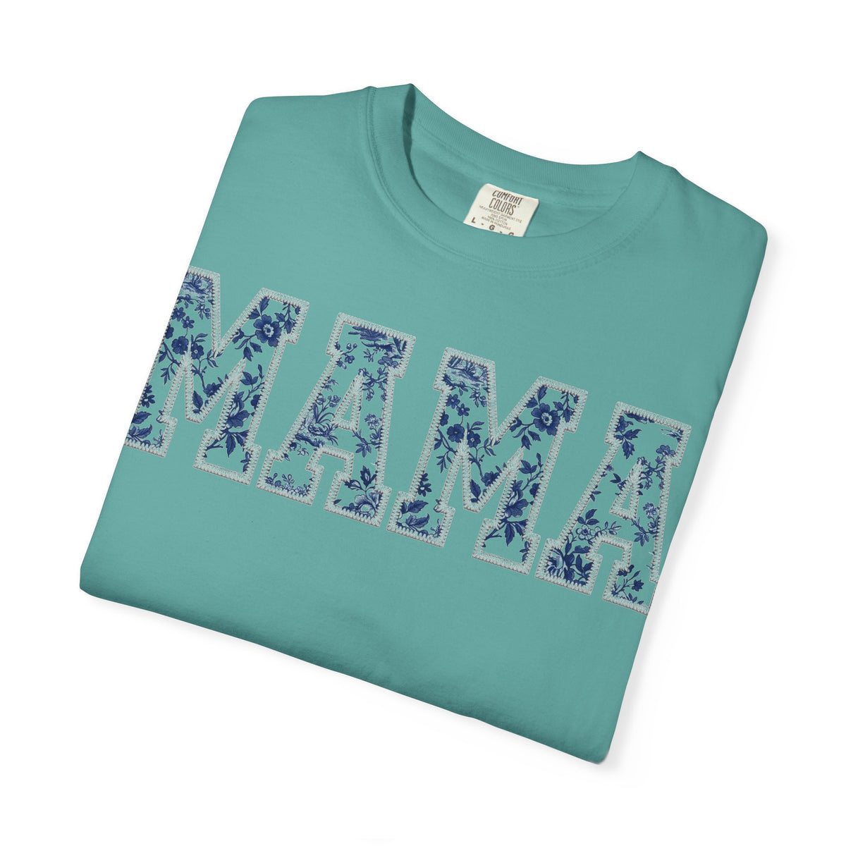 Mama Blue Toile Shirt, Delft Floral Applique Varsity Tee, Chinoiserie Mom Shirt, Mothers Day Gift