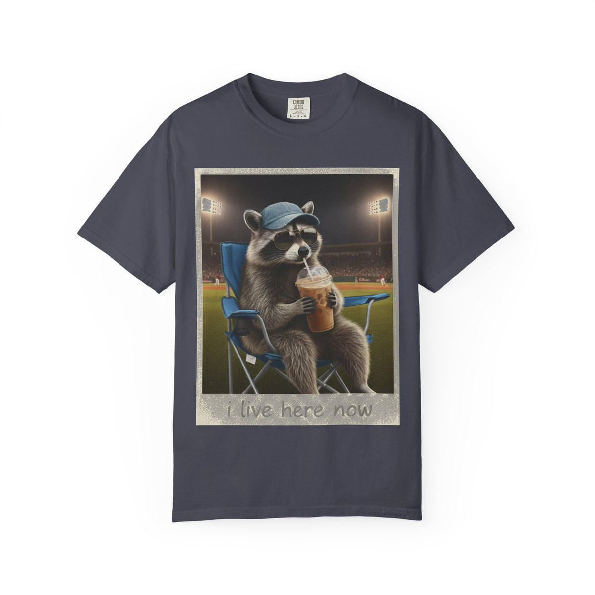 Baseball Raccoon Shirt, I Live Here Now Tee, Funny Ballpark Iced Coffee Shirt, Baseball Mom Gift