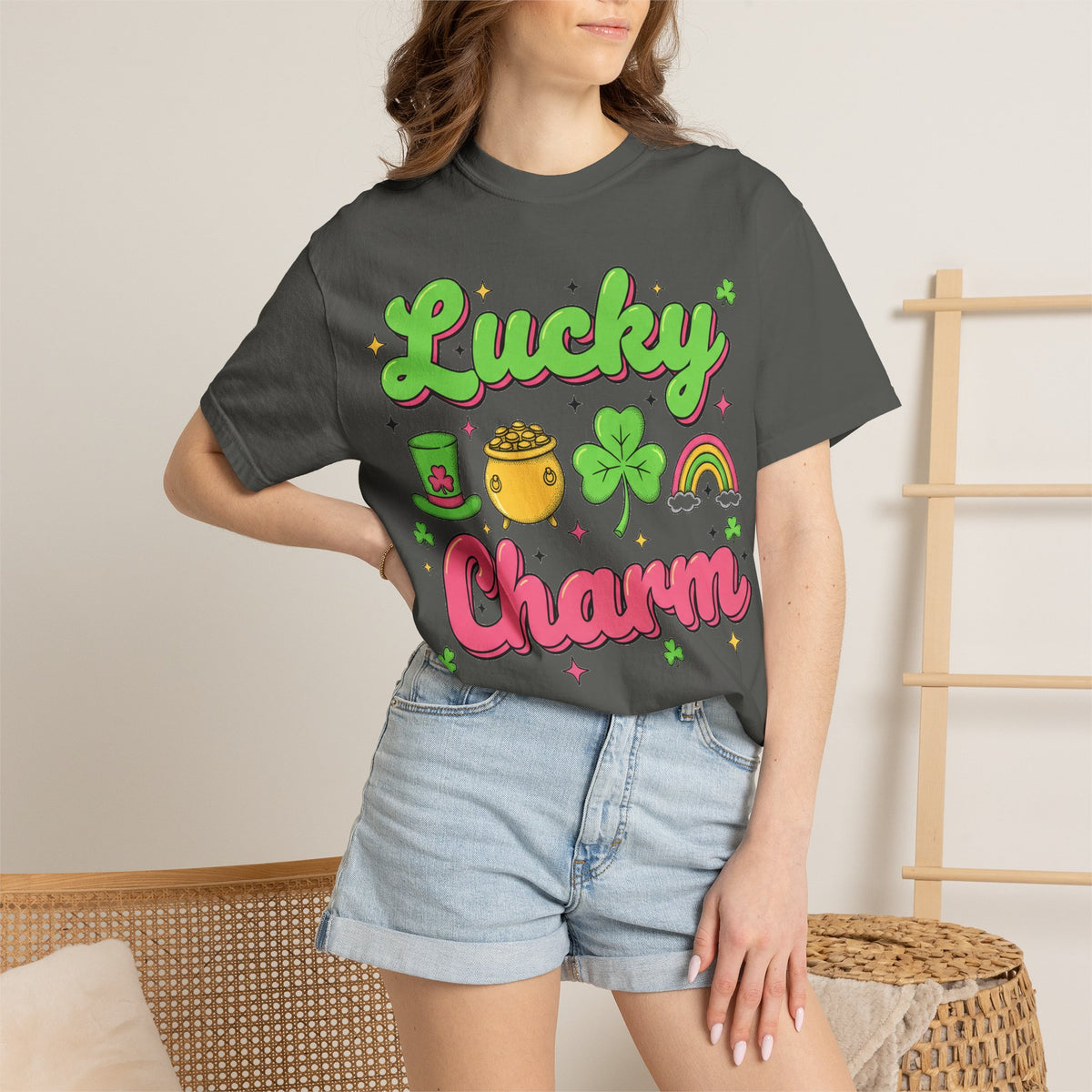 Lucky Charm Pink Shirt, Groovy St Patricks Day Tee, Rainbow Clover Shirt, Irish Gift