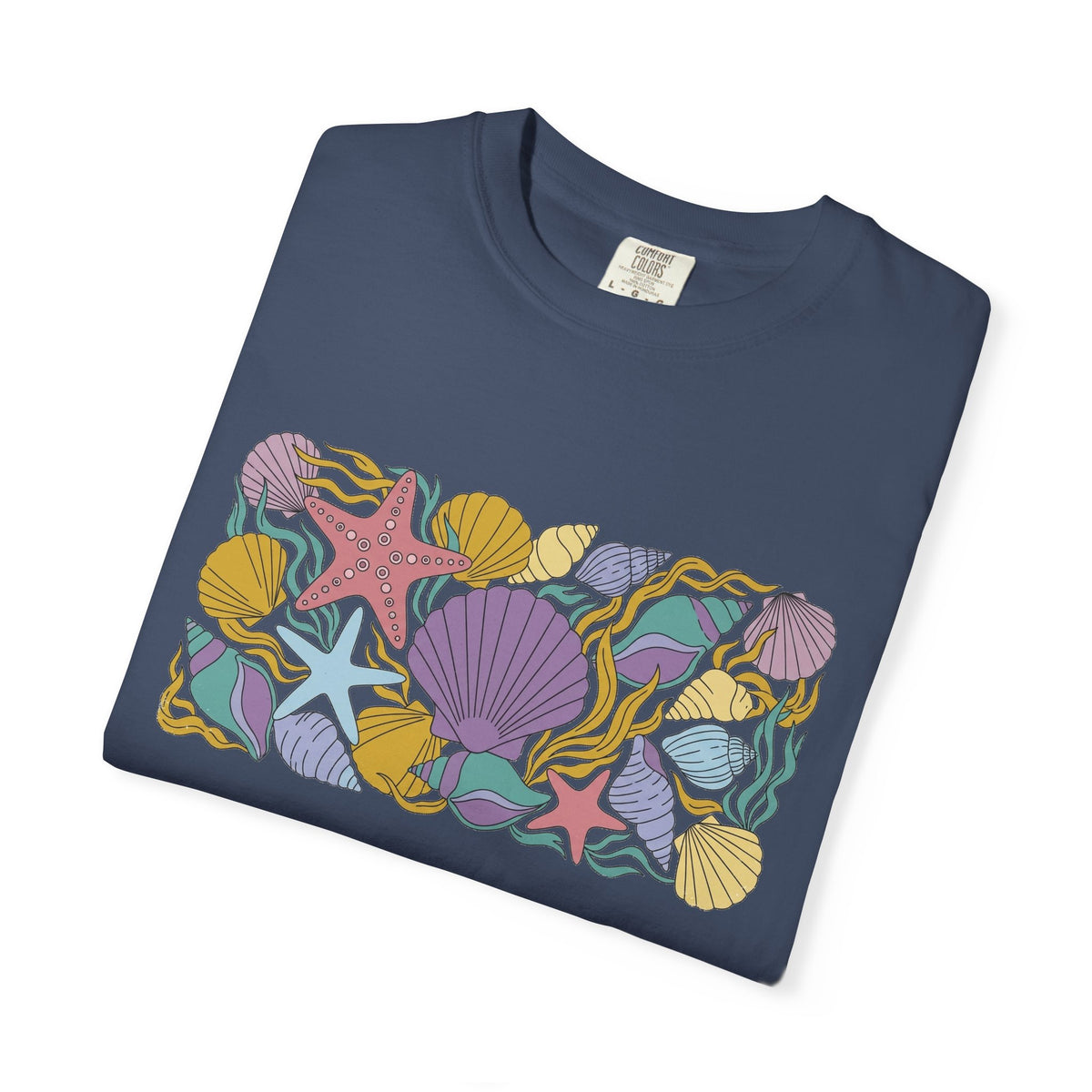 Seashell Starfish Shirt, Pastel Beach Shell Collage Tee, Coastal Summer Shirt, Beach Lover Gift