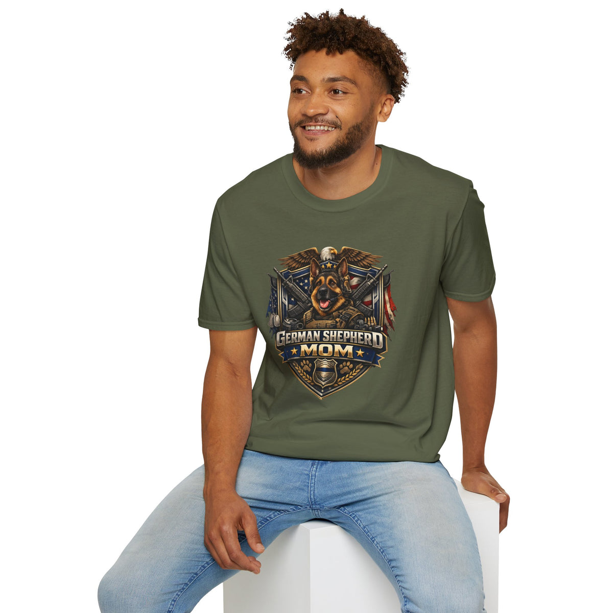 German Shepherd Mom T-Shirt — Bold Military Emblem Dog Lover Tee