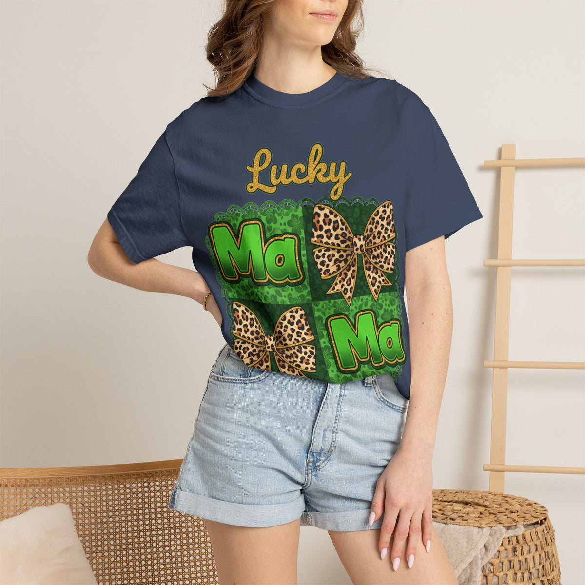 Lucky Mama Quad Shirt, Shamrock Leopard Bow Tee, St Patricks Day Mom Shirt, Irish Mama Gift