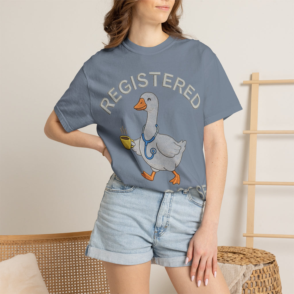 Registered Silly Goose Straight Text Shirt, Embroidered Look Nurse Goose Tee, Funny RN Shirt, Nurse Gift