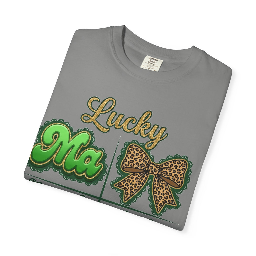 Lucky Mama Shirt, St Patricks Day Leopard Bow Tee, Green Glitter Mama Shirt, Irish Mom Gift