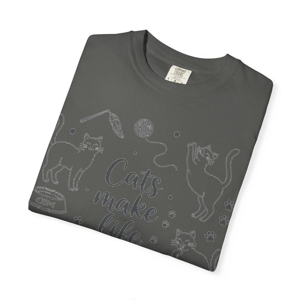 Cats Make Life Better Tall Shirt, Line Art Cat Collage Tee, Cat Lover Shirt, Cat Mom Gift