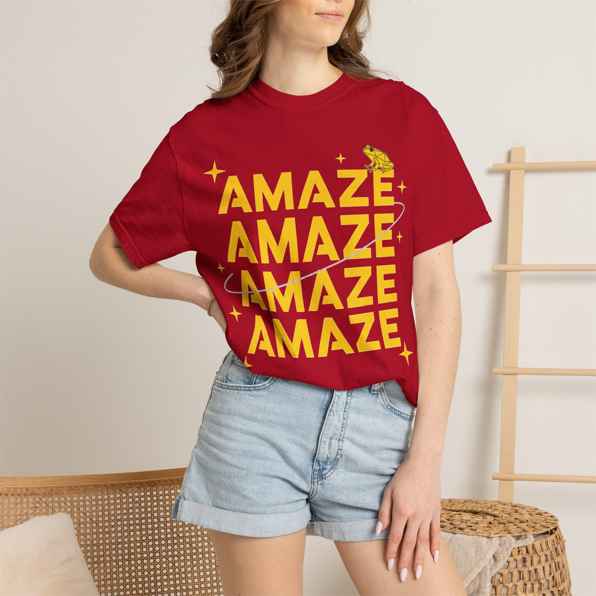 Amaze Amaze Amaze Amaze Shirt, Four Line Retro Type Tee, Frog Sparkle Graphic Shirt, Trendy Gift