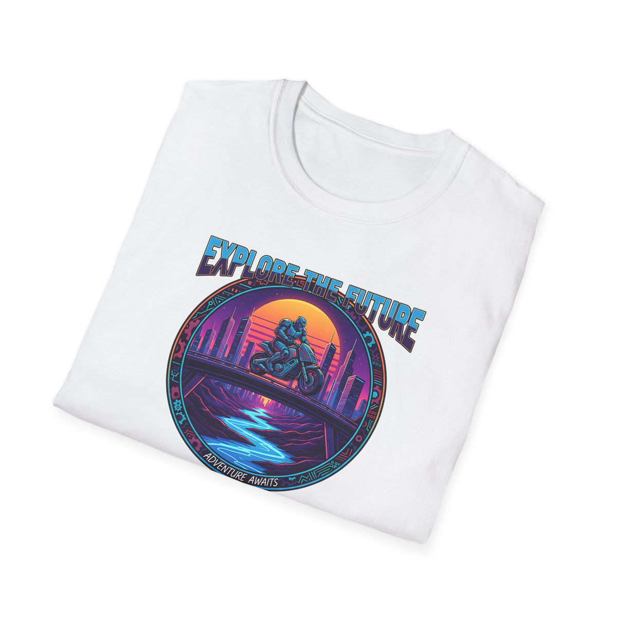 T-Shirt — "Explore the Future" Retro Sunset City Graphic