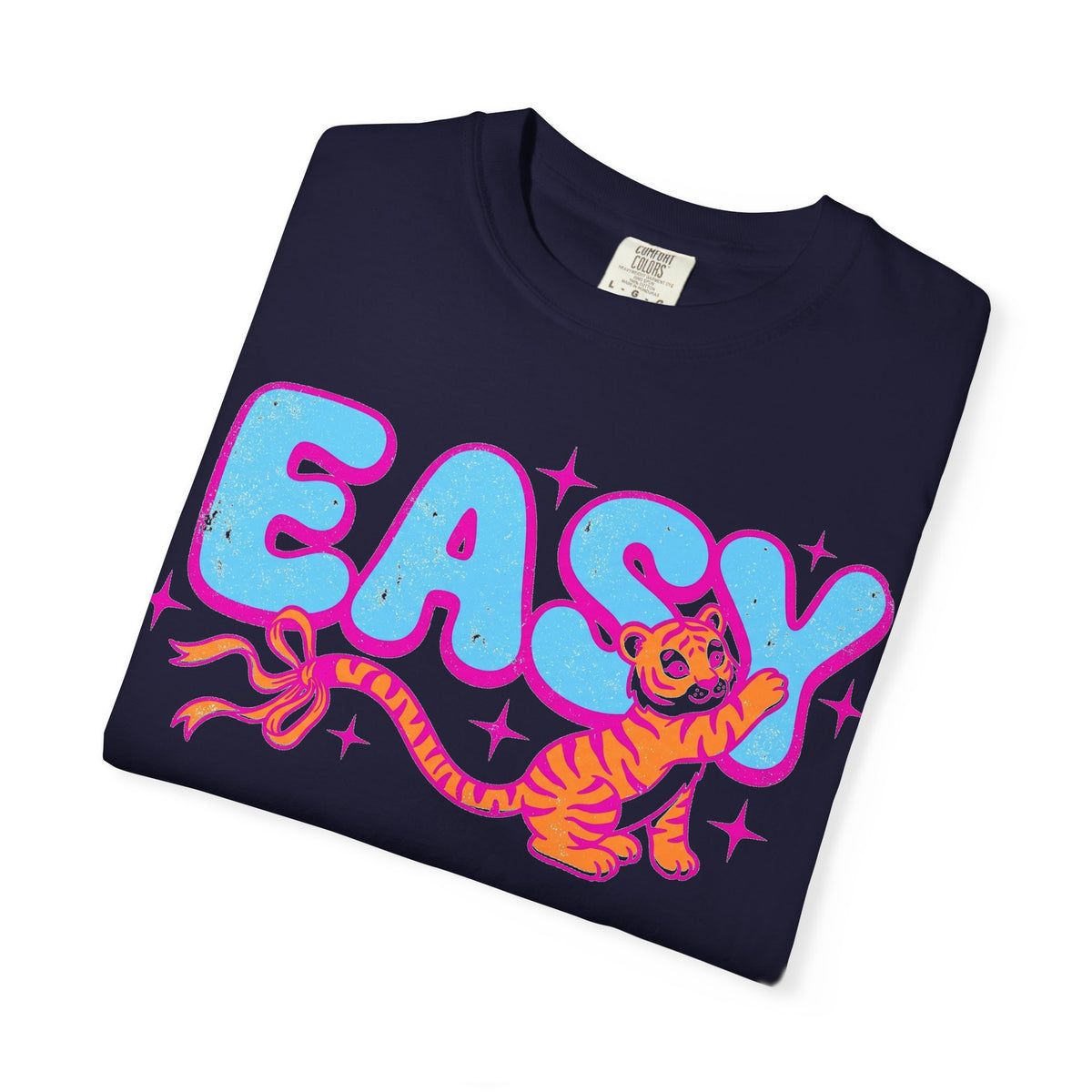 Easy Tiger Bow Shirt, Y2K Cub Bubble Type Tee, Retro Pink Blue Tiger Shirt, Trendy Gift