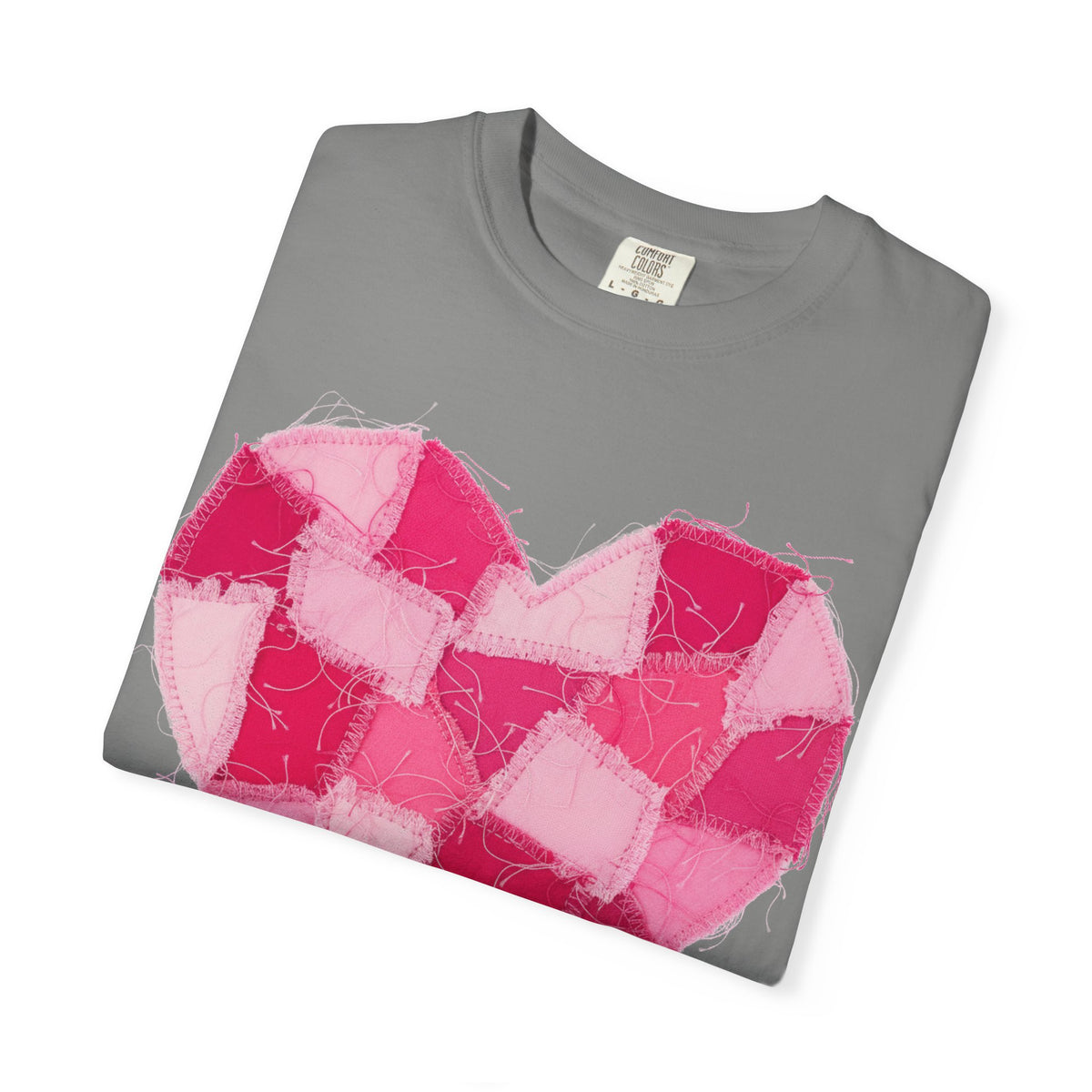 Hot Pink Patchwork Heart Shirt, Checkered Quilt Heart Tee, Frayed Applique Valentine Shirt, Gift For Her