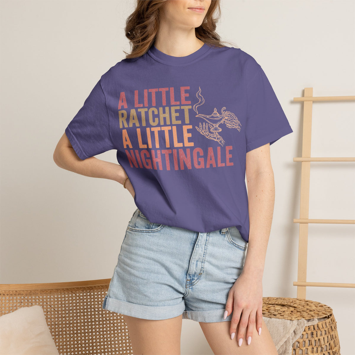 A Little Ratchet A Little Nightingale Shirt, Funny Nurse Shirt, Skeleton Hand Lamp Nurse Tee, Sarcastic RN Gift