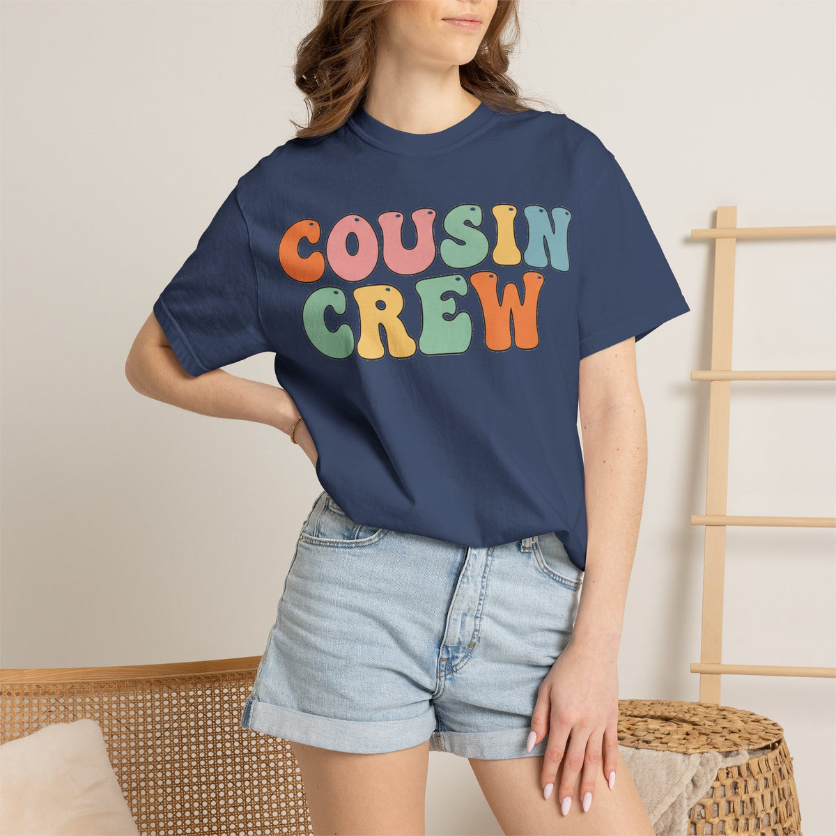 Cousin Crew Stacked Shirt, Groovy Retro Pastel Tee, Matching Cousins Reunion Shirt, Family Gift