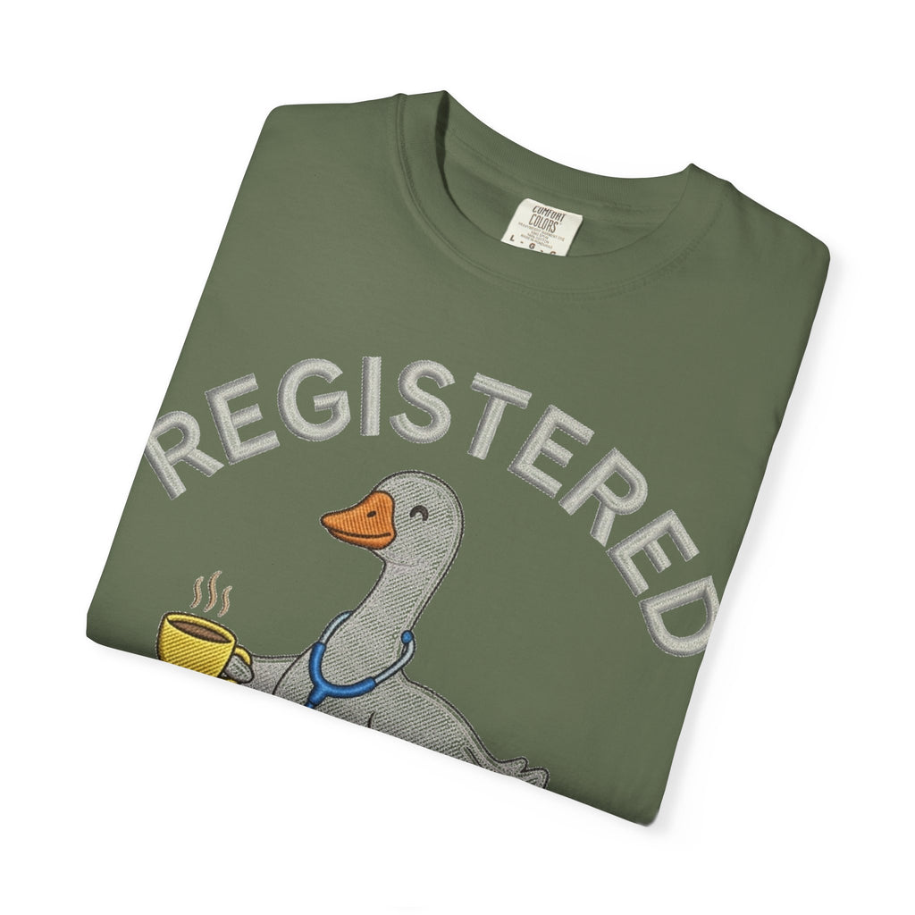 Registered Silly Goose Straight Text Shirt, Embroidered Look Nurse Goose Tee, Funny RN Shirt, Nurse Gift