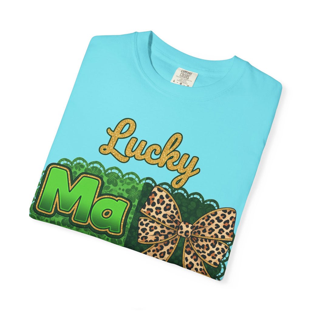 Lucky Mama Quad Shirt, Shamrock Leopard Bow Tee, St Patricks Day Mom Shirt, Irish Mama Gift