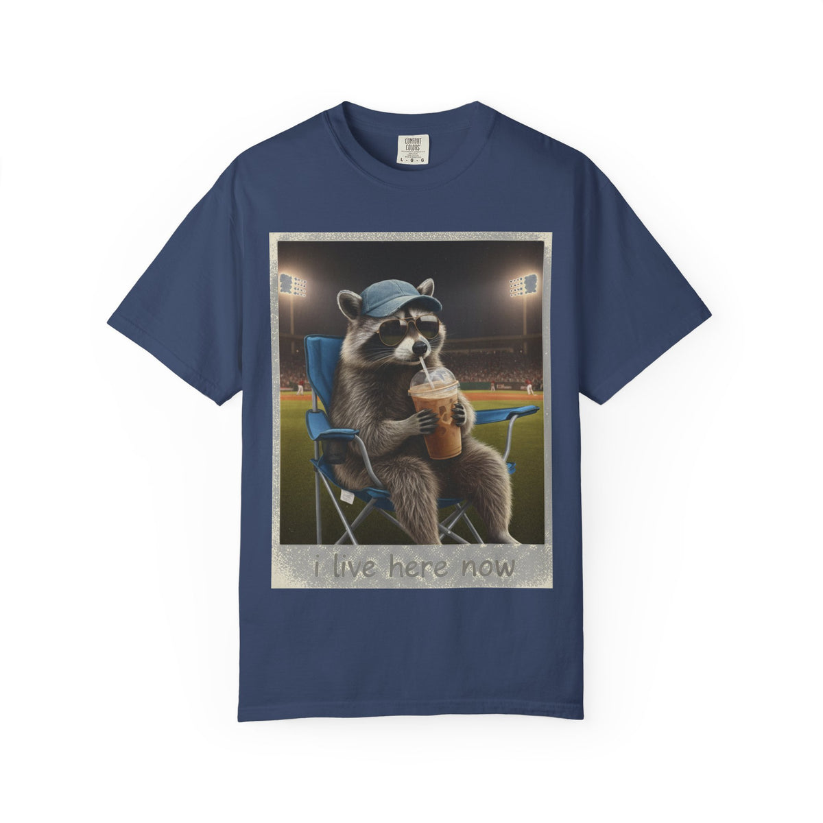 Baseball Raccoon Shirt, I Live Here Now Tee, Funny Ballpark Iced Coffee Shirt, Baseball Mom Gift