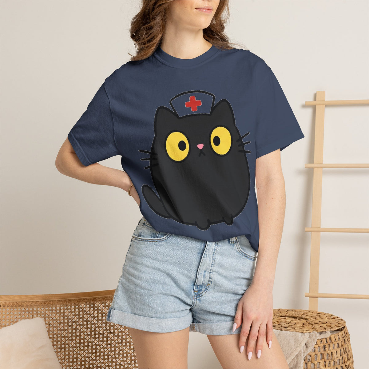 Kawaii Black Cat Nurse Shirt, Cute Cat In Nurse Cap Tee, Funny Nurse Cat Shirt, RN Gift