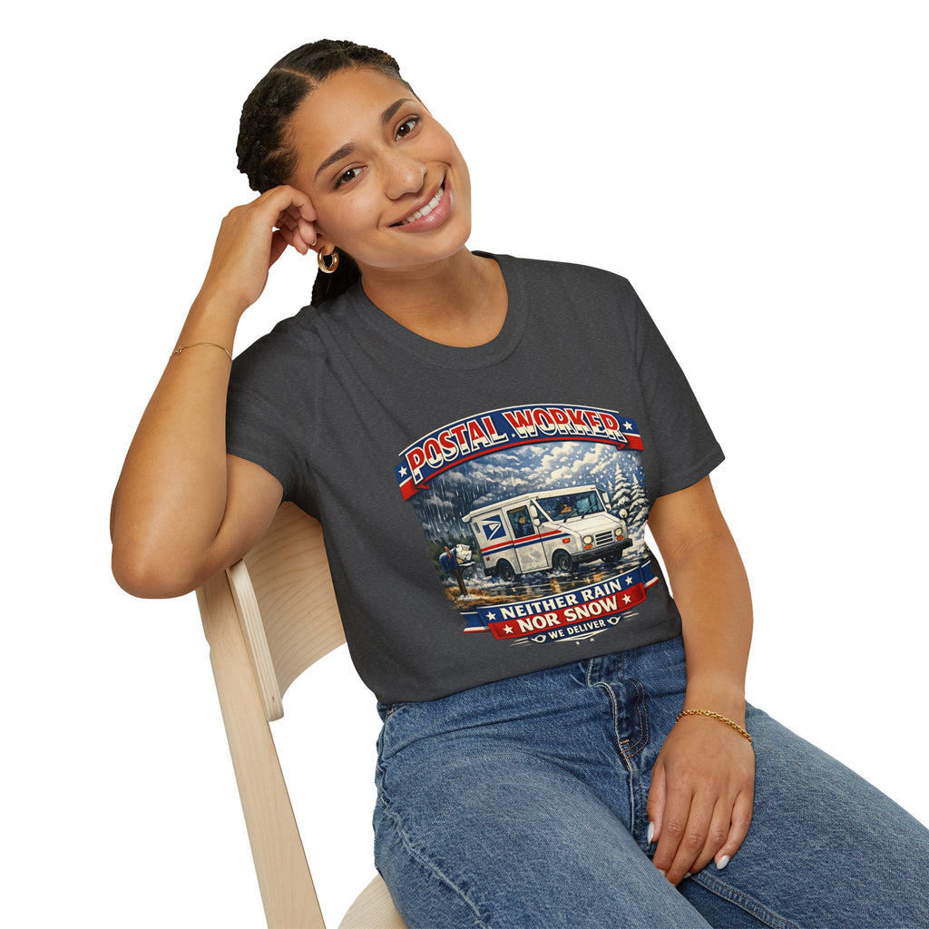 Postal Worker T-Shirt — "Neither Rain Nor Snow" Mail Carrier Vintage Winter Design