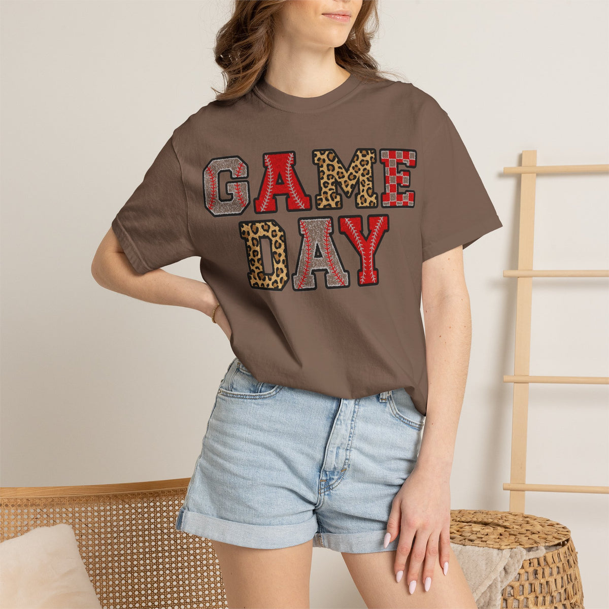 Game Day Varsity Patch Shirt, Baseball Leopard Letter Tee, Sports Mom Shirt, Baseball Mom Gift