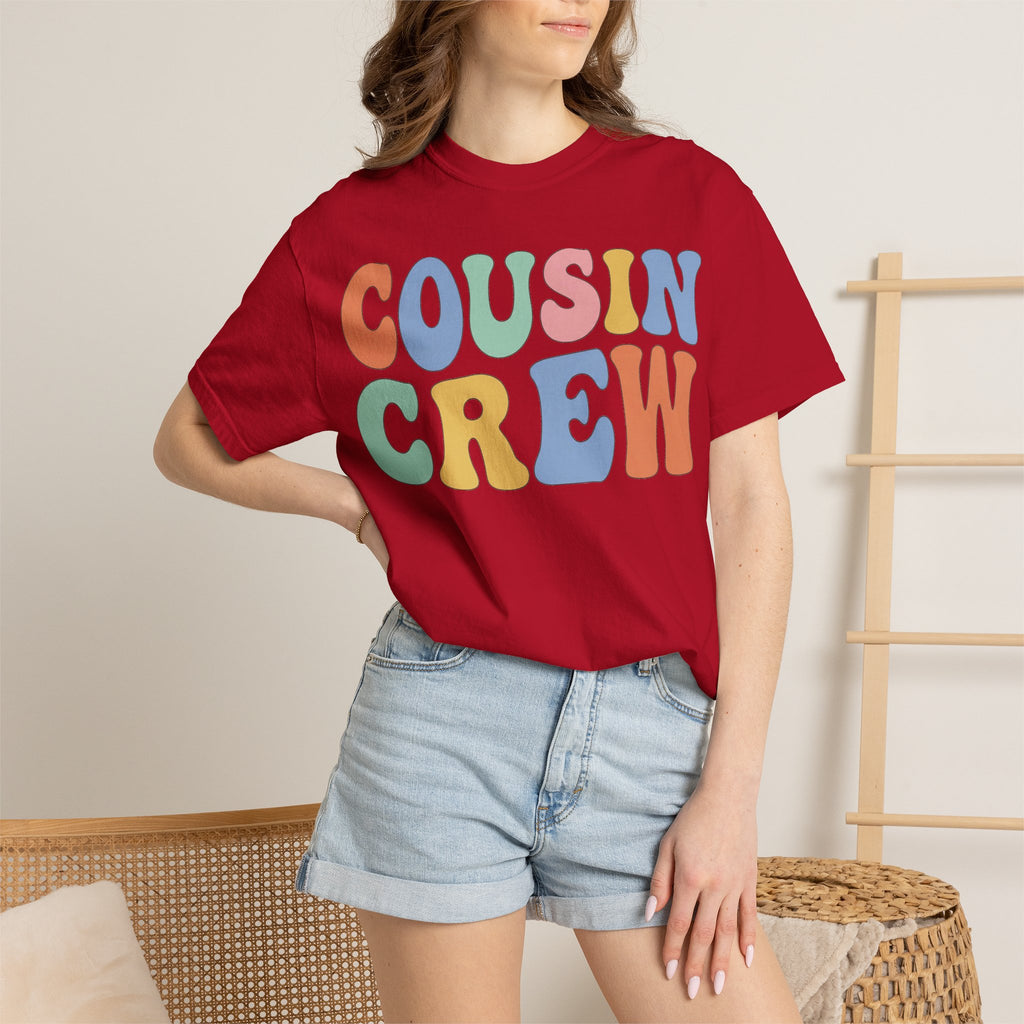 Cousin Crew Wide Groovy Shirt, Pastel Retro Letter Tee, Family Reunion Matching Shirt, Cousin Gift