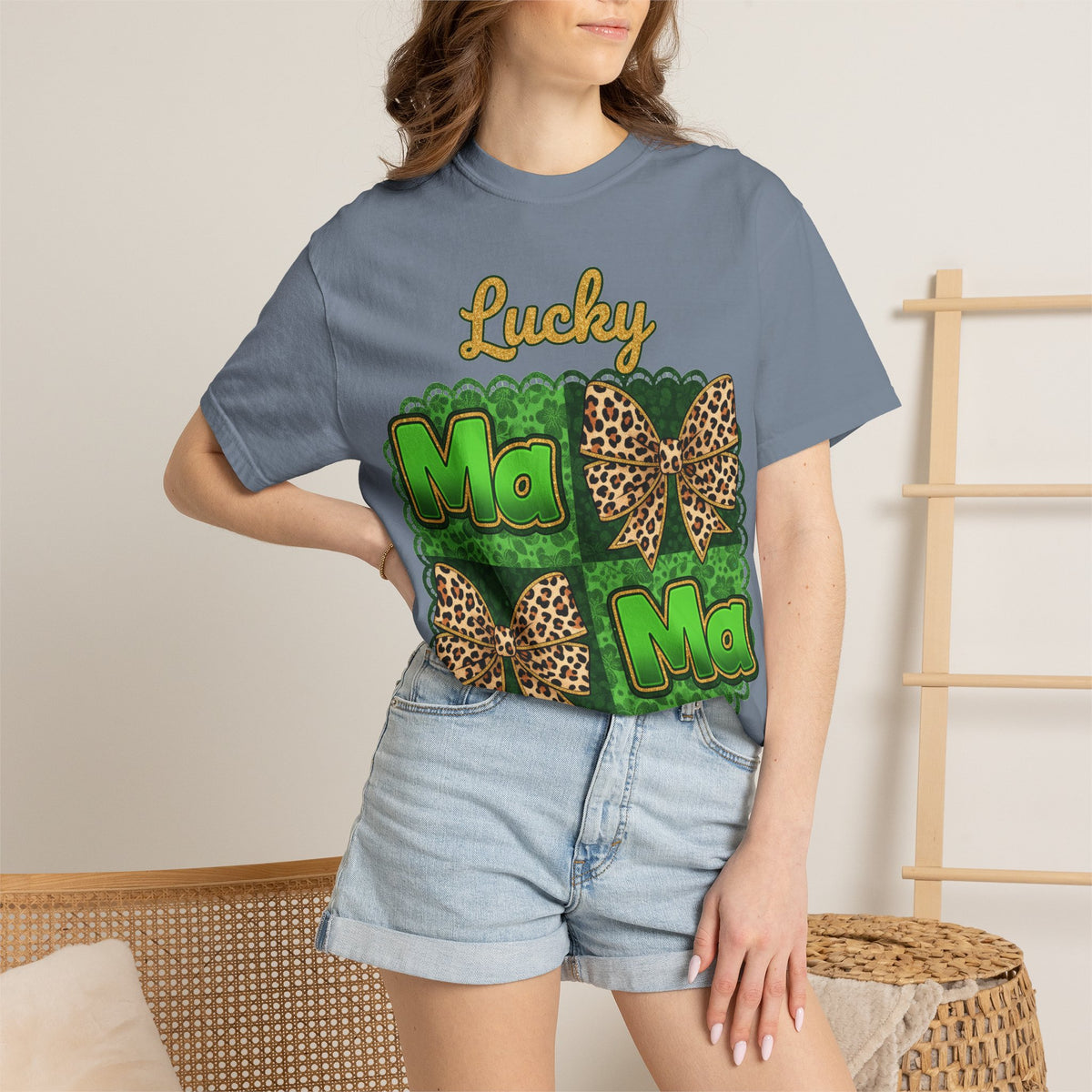 Lucky Mama Quad Shirt, Shamrock Leopard Bow Tee, St Patricks Day Mom Shirt, Irish Mama Gift